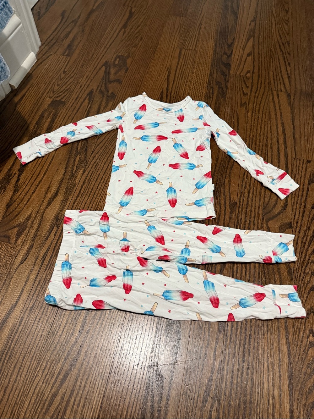 Kids White Pajama Set with Red & Blue Popsicle Print